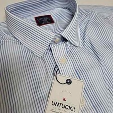 UNTUCKit Olivino Shirt Mens LT Tall Slim Blue Striped Button Up Short Sleeve