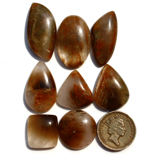 8 Pcs Natural Cacoxenite Rutilated Quartz 18mm-33mm Mix Cabochon Loose Gemstones - Picture 2 of 17