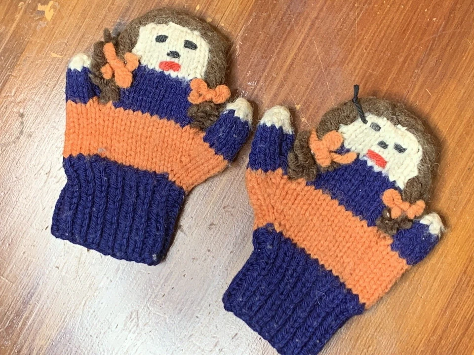 Guantes de punto acanalado marrón azul para niños pequeños sin marca Foto 4 de 4