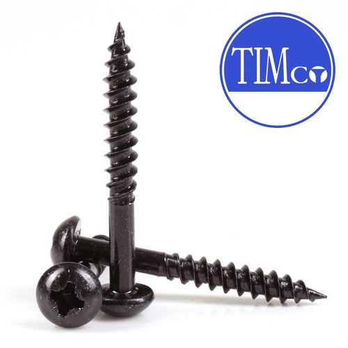 BLACK 10G x 1 1/2" BLACKJAX POZI 2 WOOD SCREWS Round Cross Dome Head