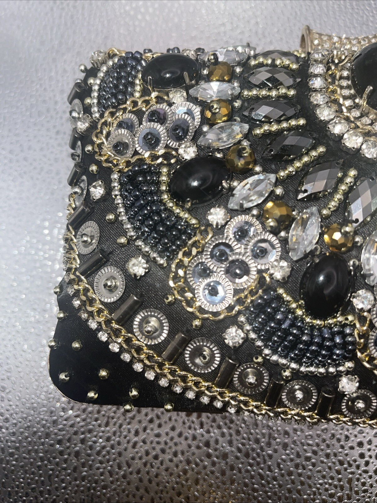 Beaded Rhinestone Women's Clutch Evening Bag Black Gold Silver Formal Purse