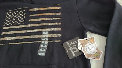 Sweat Capuche Homme Realtree Buck Wear - Noir, Motif Camouflage Drapeau, Taille M, Neuf