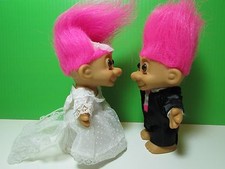 WEDDING BRIDE GROOM - 5" Russ Trolls - NEW IN ORIGINAL BAGS - Pink Hair