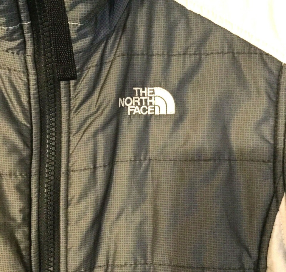 NORTH FACE SKI JACKET Women's Small Gray & White Full Zip Hiking Puffer