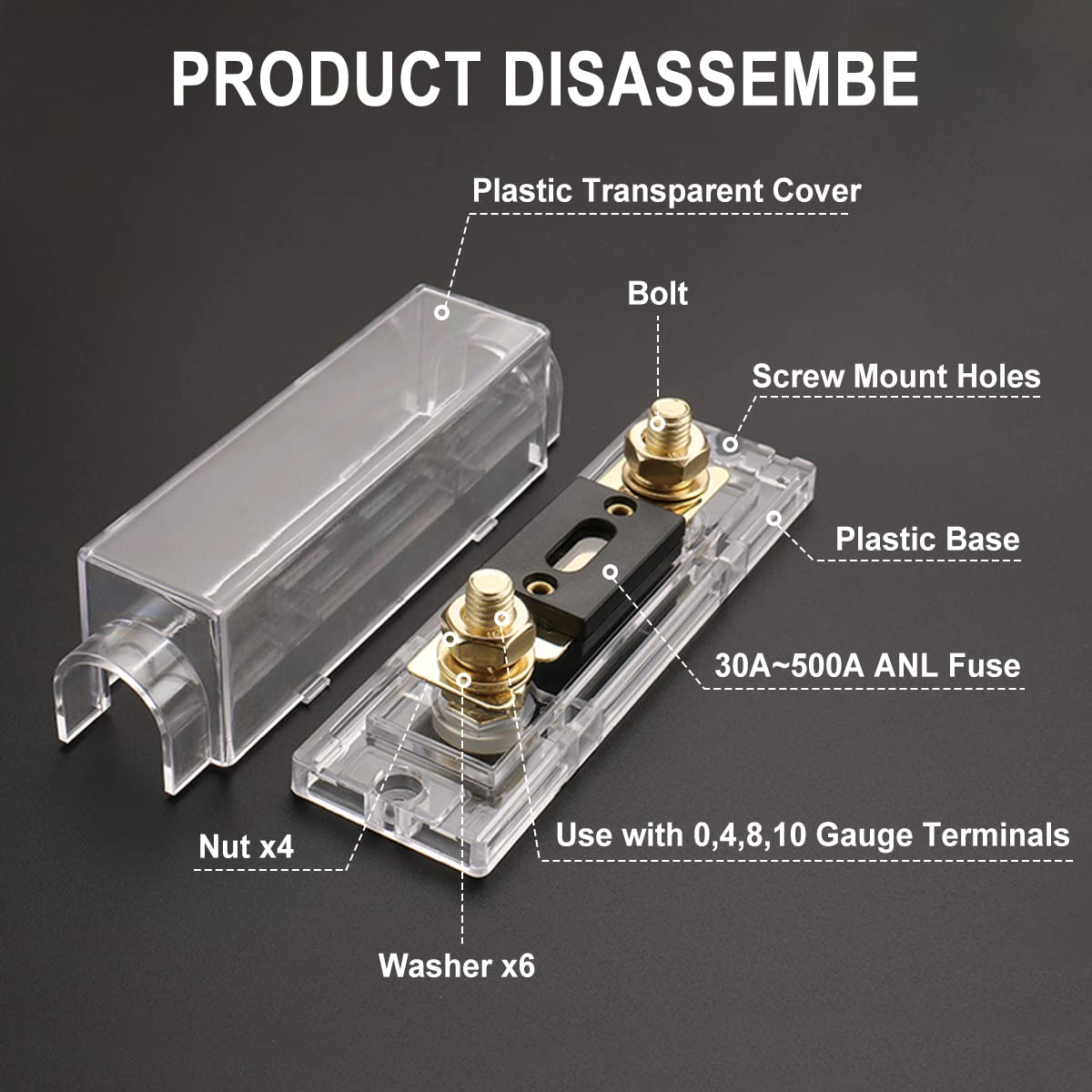 Fusibles ANL 180A Lot De 2 - Pour Système Audio Auto - Doré Et Noir - Marque Heschen