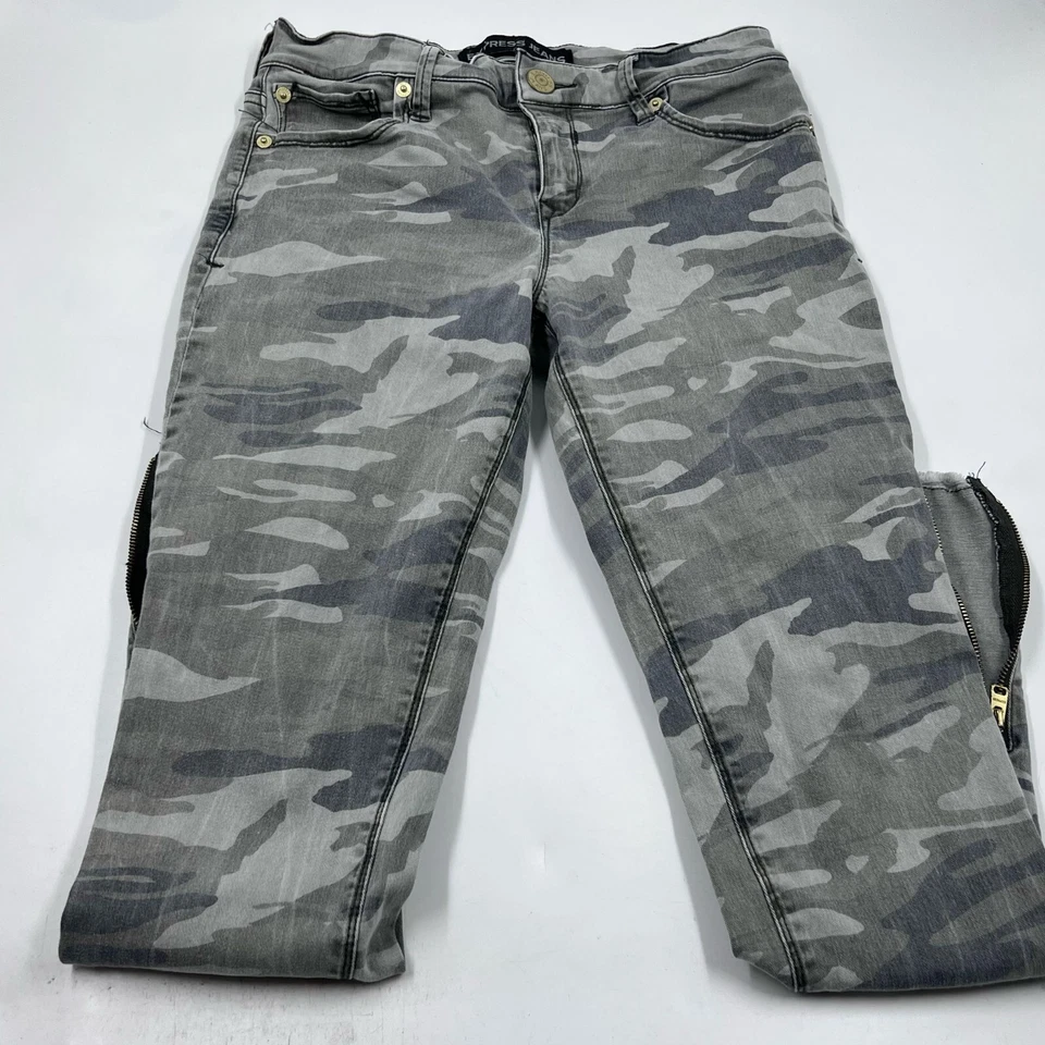 Pantalones Legging Express para Mujer al Tobillo 4 Gris Camuflaje Mezcla de Algodón Elastizados Ajustados Cremallera Foto 2 de 4