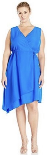 Size Sleeveless V-Neck Uneven Hem Dress 