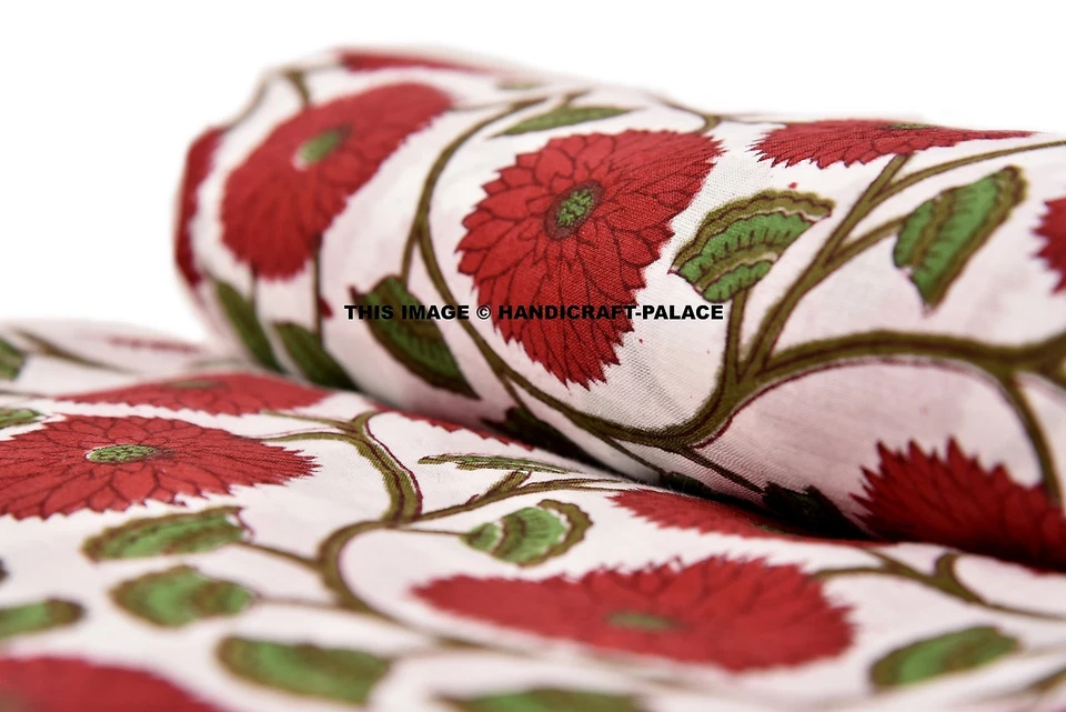 Indian 5 Yard Hand Block Print Floral Cotton Fabric Block Print Dress Material - Image 4 of 4