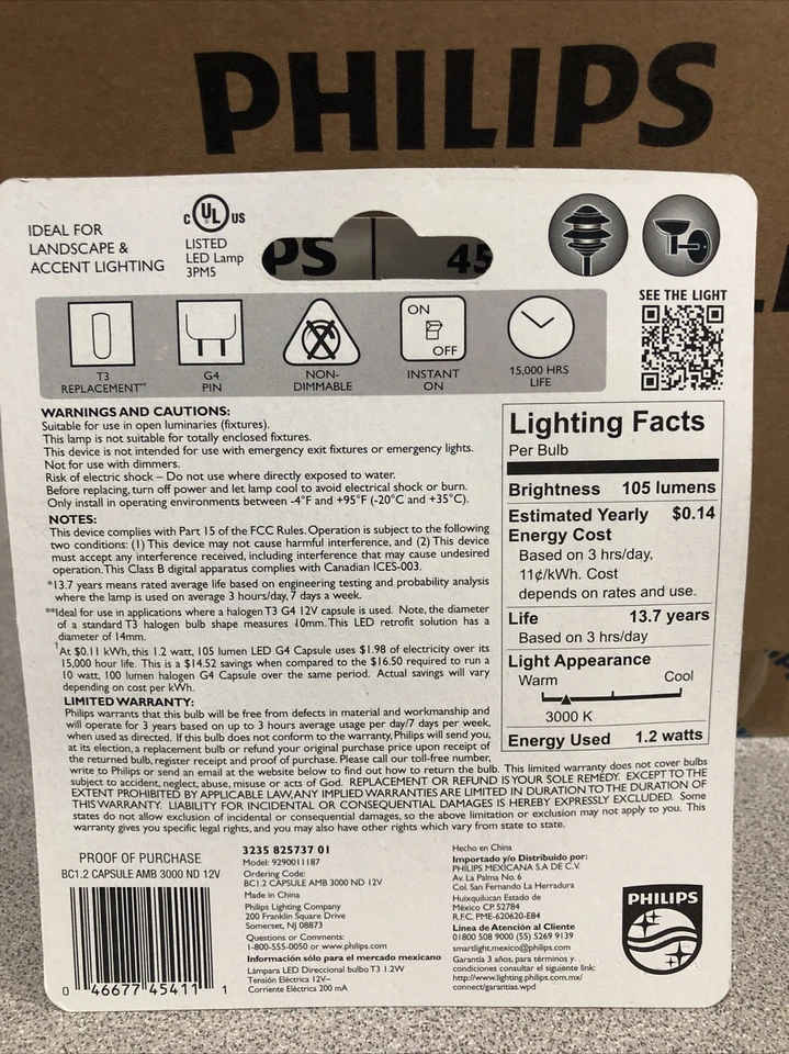 Philips Capsule LED Lights 454116 G4 Pin Base T3 Replacement (1.2W Replaces 10W) - Image 3 of 3