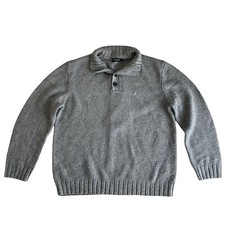 Nautica Wool Knit Sweater Button Collar Gray Long sleeve Men  s XL