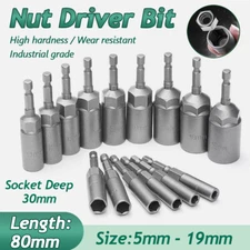 30mm Hex Deep Socket Nut Driver Bit Impact Driver Drill 6mm-19mm 1/4" Hex Shank