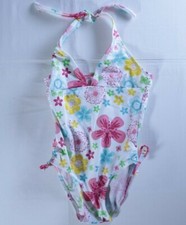 Little Star sz 12 one piece swimsuit girls halter tie shirred sides flowers