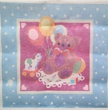 Hand Painted 12 ct Needlepoint Canvas, Teddy Bear w/ Balloons clean, pre-owned