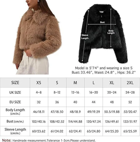 Women' Faux Fur Short Long Sleeve Jacket Zipper Warm Coat Faux Fur - Foto 3 di 28