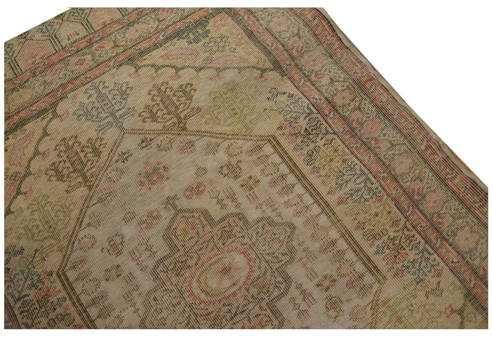 Alfombra de seda antigua rara alfombra Hereke fina única en su clase Kaysari 2x3 marfil C.1890 Foto 2 de 4