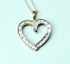 Dainty Two Tone 10k Yellow  White Gold Diamond Heart Pendant Necklace 18"