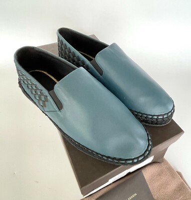 BOTTEGA VENETA Blue Leather Intrecciato Espadrilles 407387 Size 39 (US 6)