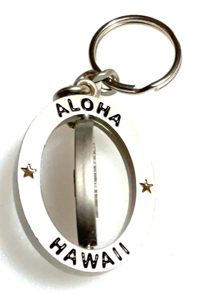 Aloha Hawaii Silver Gold Tone Spinner Souvenir Keychain Key