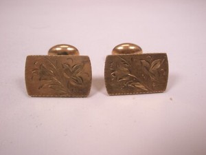 Authentic Flowers Floral Design Gold Plated Quality Vintage VICTORIAN BEAN BACK Cuff Links