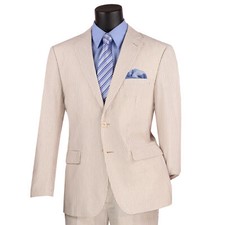 BIG  TALL Men's Tan Striped Seersucker 2-Button Modern Fit Cotton Suit NWT