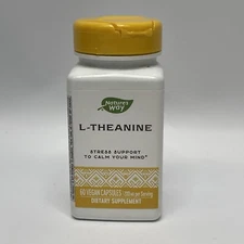 Nature's Way L-Theanine Amino Acid 200 mg Potency 60 Capsules Exp. 8/31/2026