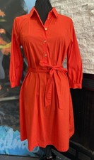 C Wonder Cotton Red Button Front Belted Shirt Dress Size Medium