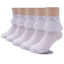 Toddler/Kids Girls Cotton Lace Socks Princess Dressy 6-9 Years 5 Pairs White