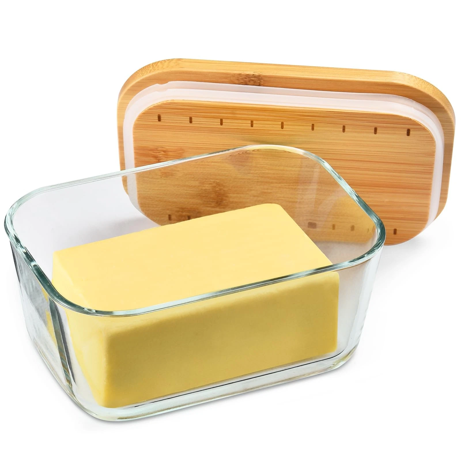 Glass Butter Dish With Sealed Lid - Large Tray for Refrigerator and Outdoor U...