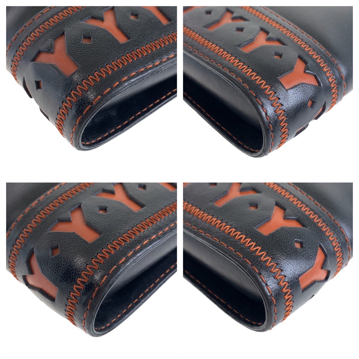 Borsa a tracolla YVES SAINT LAURENT vintage YSL Y ritaglio pelle nera arancione