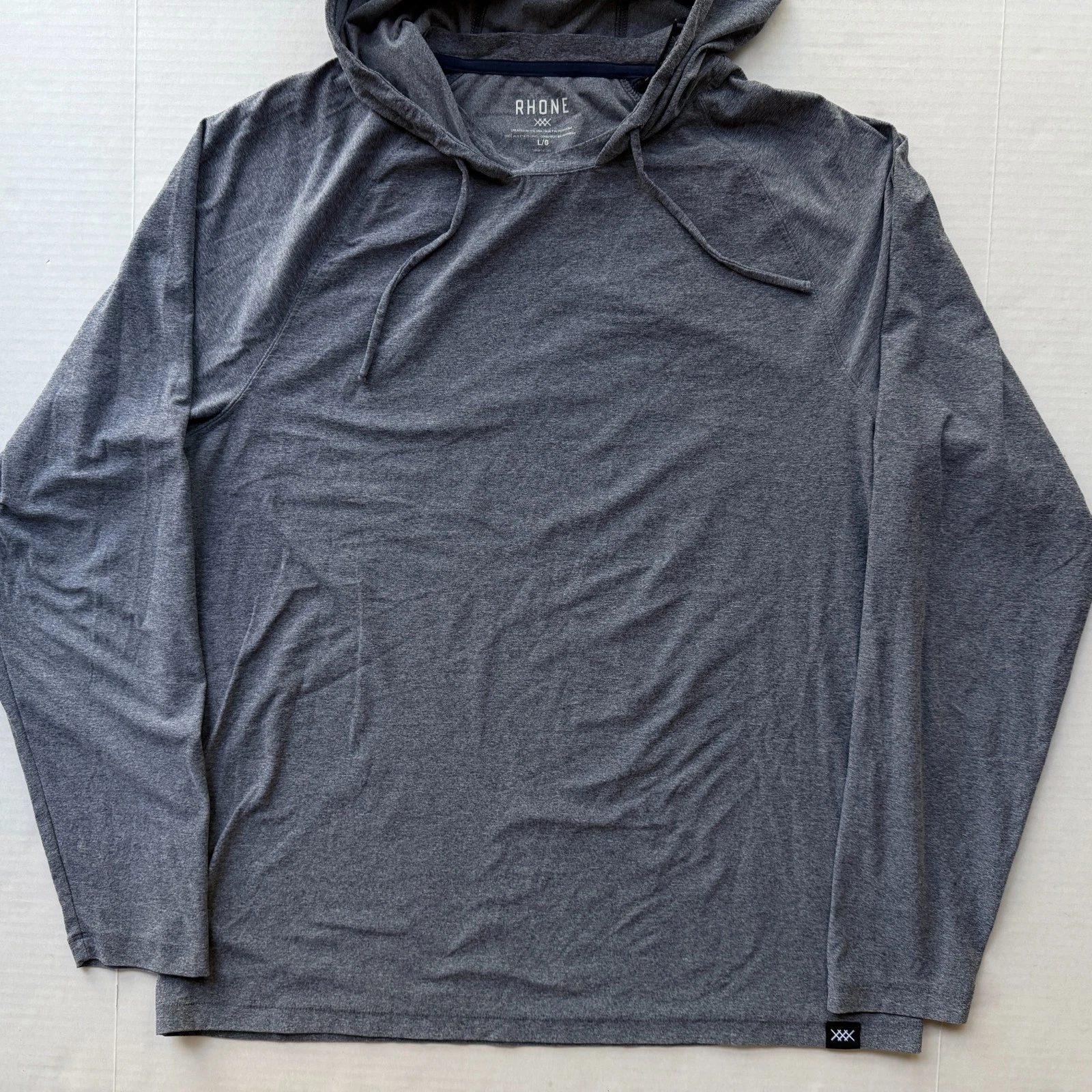 RHONE Hooded Shirt Mens L Long Sleeve Lightweight Performance Activewear Blue