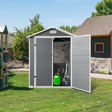 6x4 FT Outdoor Plastic Storage Shed with Floor and Lockable Door for Backyard