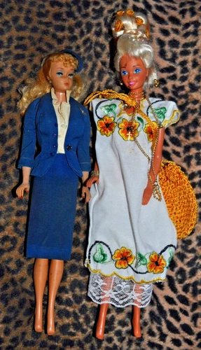 2 Vintage estate BARBIE DOLLS stewardess and hippie doll