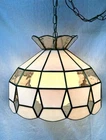 Vintage Swag Hanging Lamp Stained Glass Light Chandelier Pink With Globe 15”