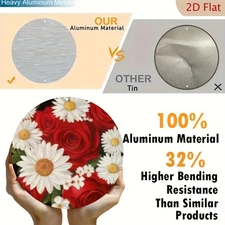 2D Flat, 1pc Modern Aluminum Wall Art Sign - Red Rose & Sunflower Design, 8x8 In