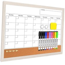 Monthly Whiteboard Calendar Corkboard for Wall, Magnetic 17"x13" Dry Erase