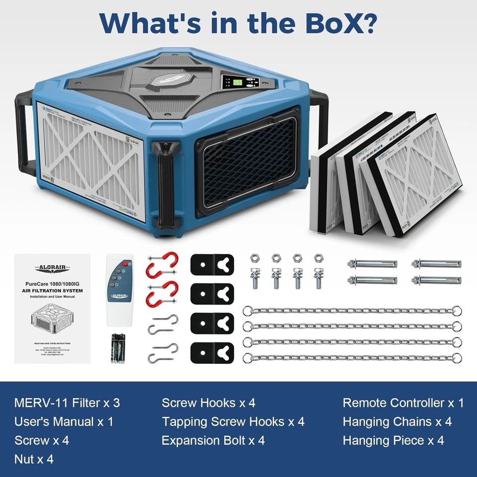 ALORAIR 270° Air Filtration Air Purifier Fan Home Garage Work Shop w/Remote - Image 3 of 4