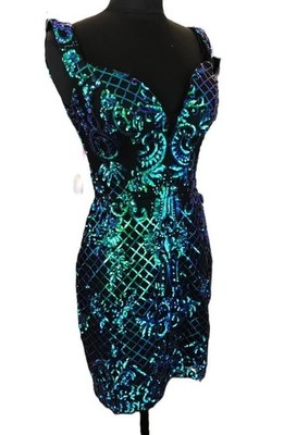 NWT Mermaid Green Blue Sequin JVN Jovani Homecoming Cocktail Party Dress Size 00