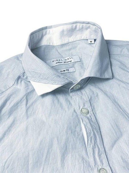 Men Nigel Hall Shirt Blue Cotton Linen 38 / M / 46
