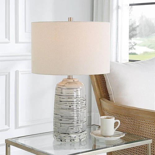 Uttermost Cyclone 24 3/4" Ivory and Gray Modern Ceramic Table Lamp - Picture 1 of 7