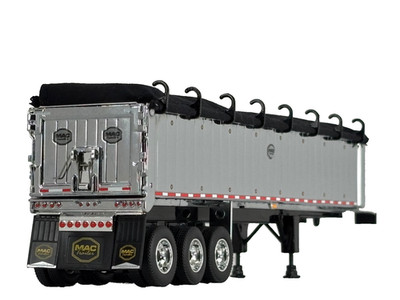1/64 DCP CHROME/BLACK MAC TRI AXLE END DUMP TRAILER W/ BLACK TARP