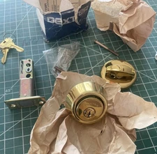 Detex Original Deadbolt Vintage Brass Hardware 2 3/8 Backset Thumb Turn Has Ding