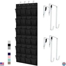 GORILLA GRIP Over-the-Door Shoe Organizer - 24 Mesh Pockets, Holds 40 lbs, Black