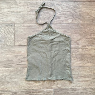 Rag & Bone The Essential Rib Halter Tank Top Size S Khaki Green