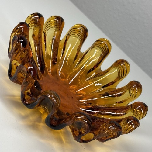 Tazón de arte de vidrio ámbar con borde de dedo de 14 dedos plato de baratija de 5,25" de diámetro pequeño - Imagen 12 de 19