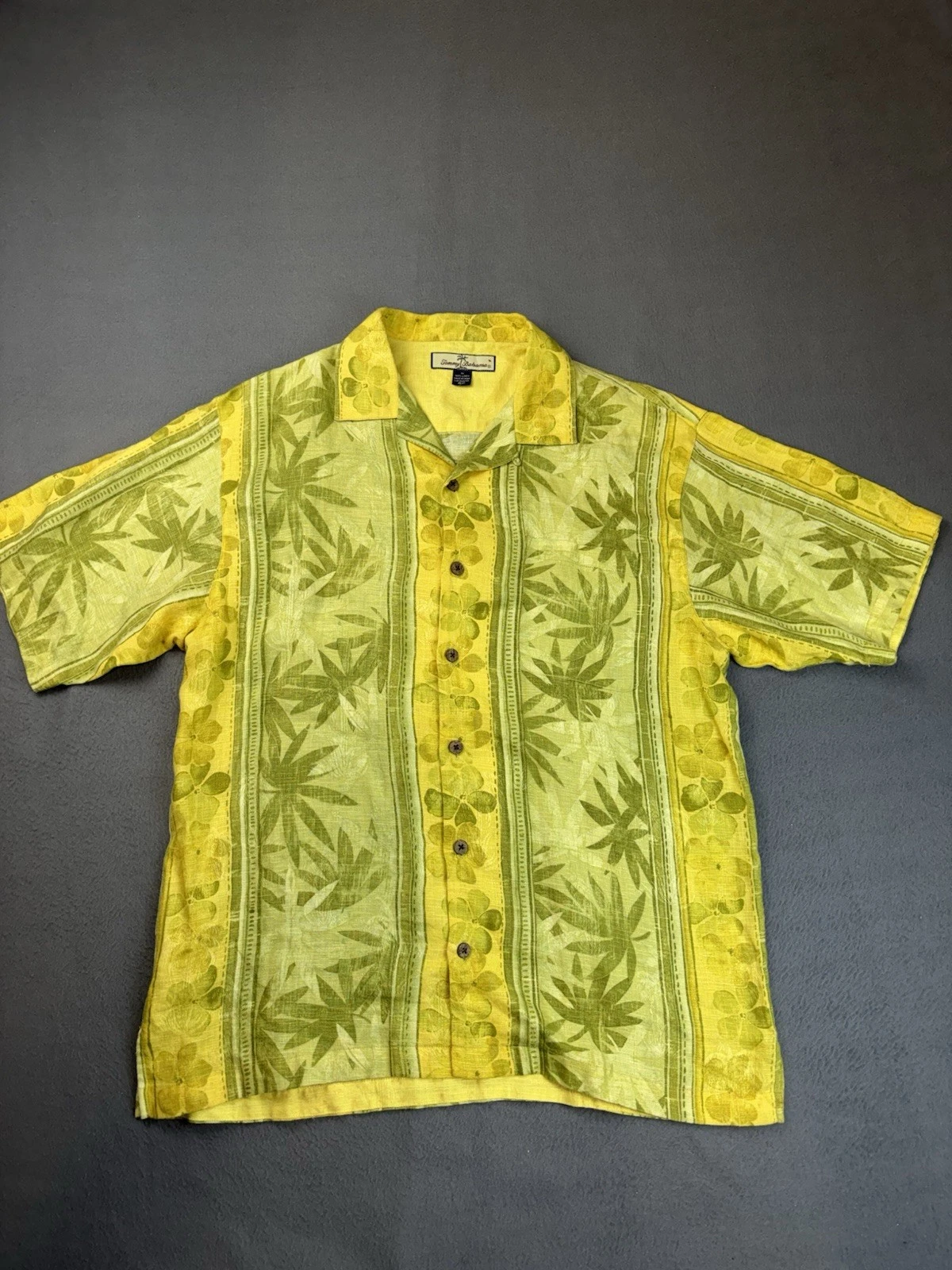 Tommy Bahama Men's 100% Linen Shirt Medium Floral Tropical Hawaiian Palm Leaf