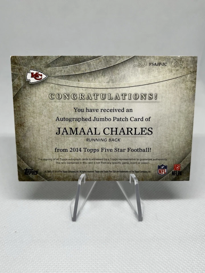 2014 Topps Five Star Jamaal Charles Patch Auto 1/1 Chiefs Card #FSAJP-JC - Image 2 of 4