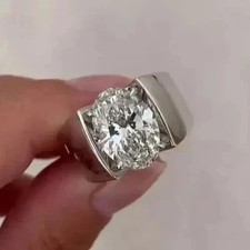 3Ct Oval Cut White Moissanite Men's Wedding Band Ring 14k White Gold Plated