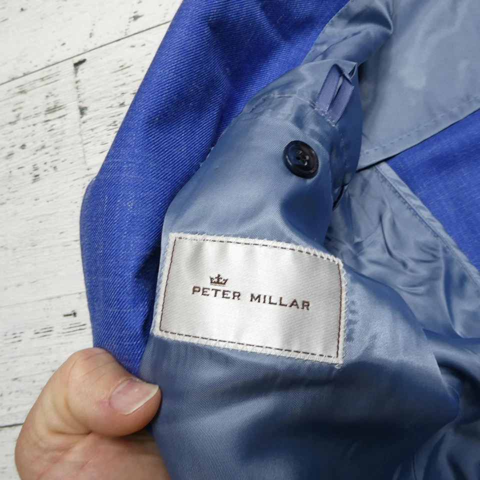 Peter Millar Blazer Mens 48R Blue Wool Silk Linen Sport Coat Jacket Tailored - Image 3 of 4