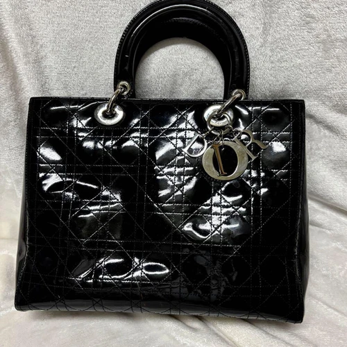 Grand sac à main Christian Dior Lady Dior Canage noir argent quincaillerie