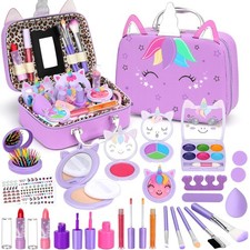 Heaning Kids Washable Makeup Girl Toys - Real Make up Set Child-size, Purple